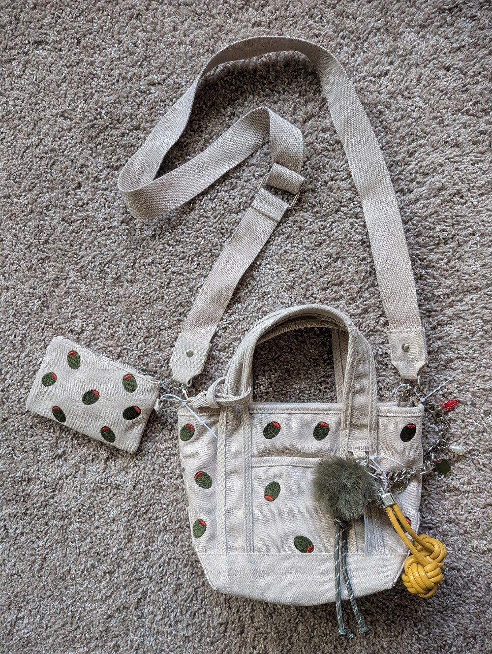 Madden Girl Olive Embroidered Mini Canvas Tote Bag Dual Crossbody And Clutch NWT